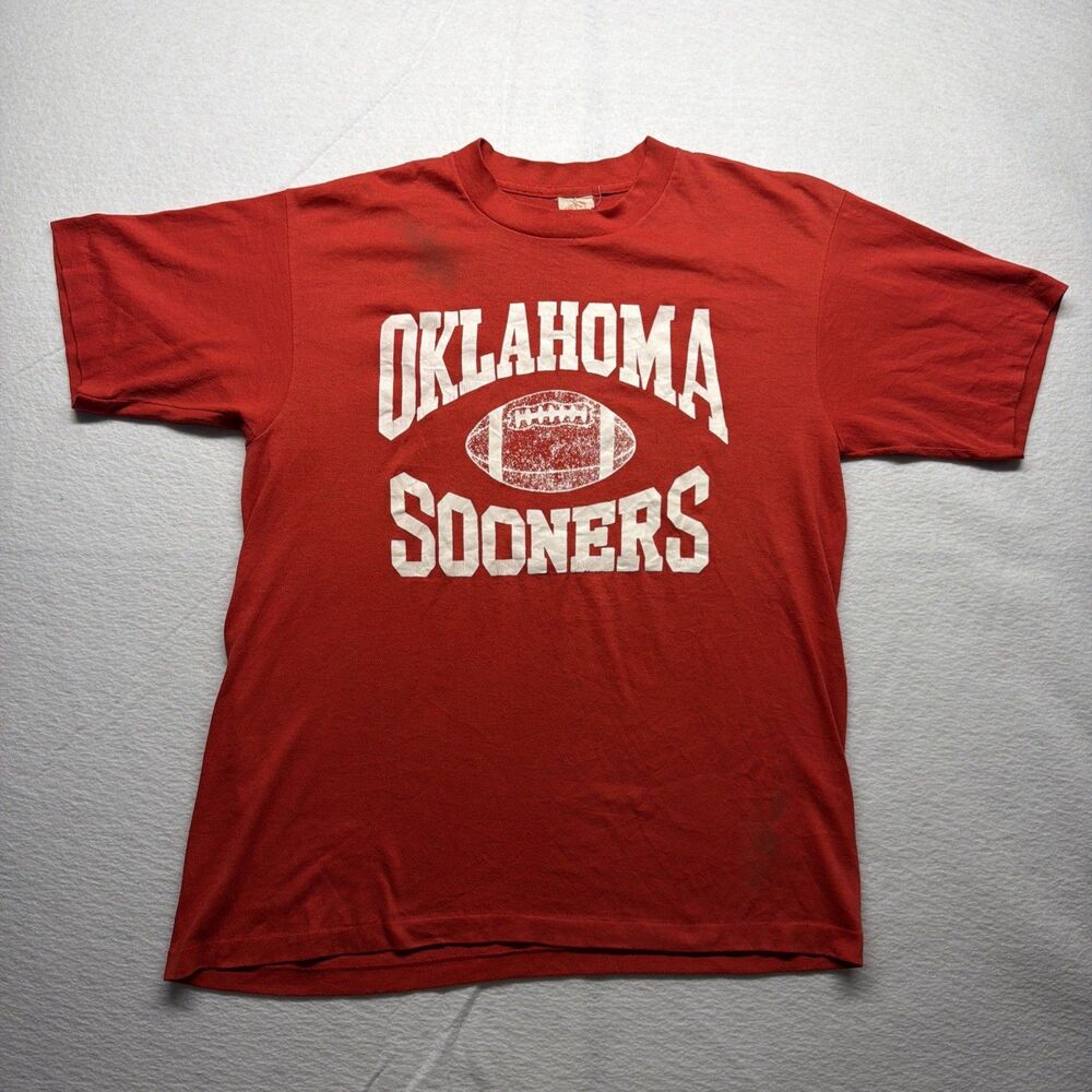 Vintage 80s HEF-T Oklahoma Sooners Red T-Shirt Single Stitch USA - Men’s Large